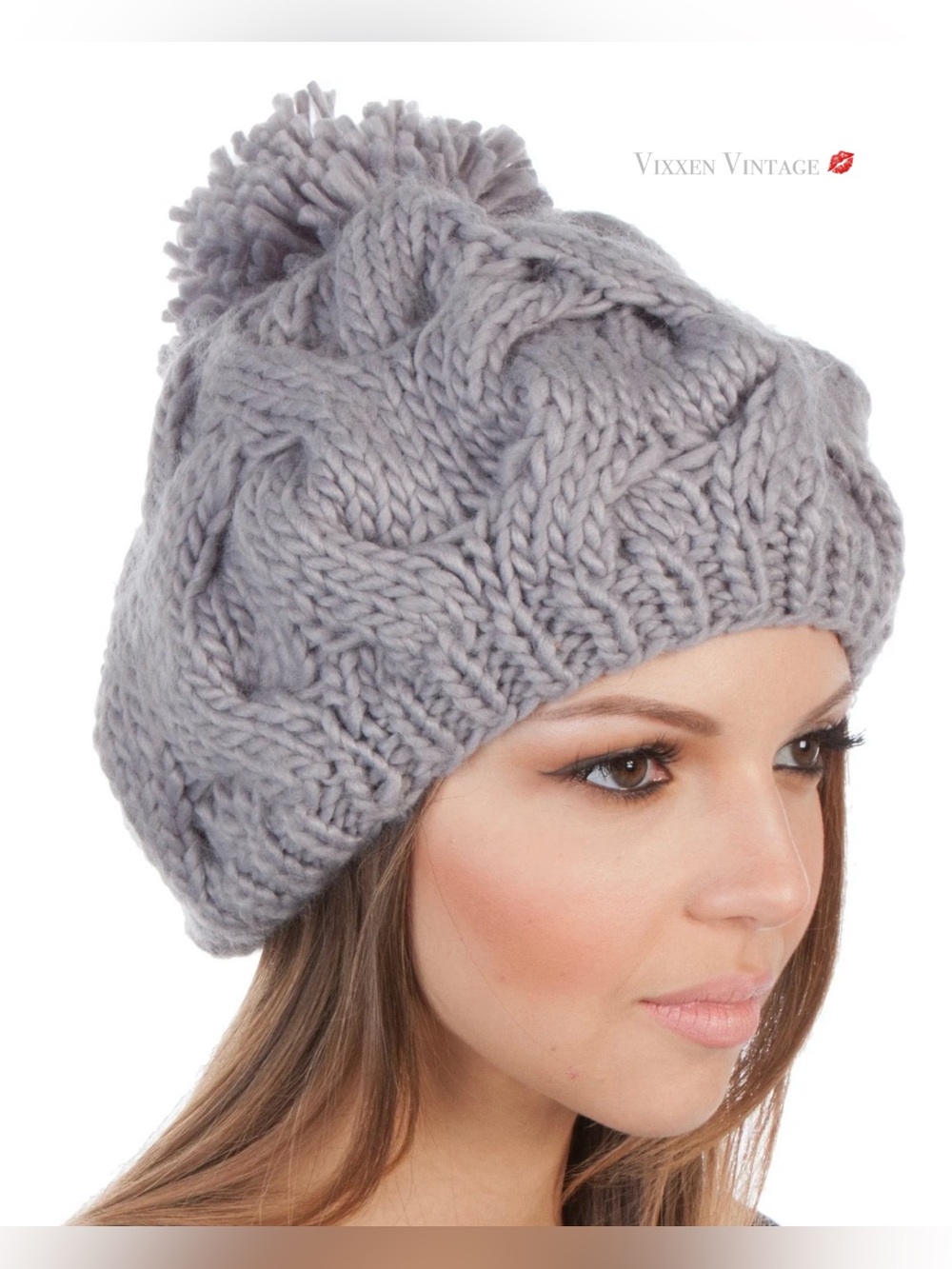 SAKKAS 'CABLE KNIT POM POM THICK SLOUCH HAT' BEANIE IN GREY